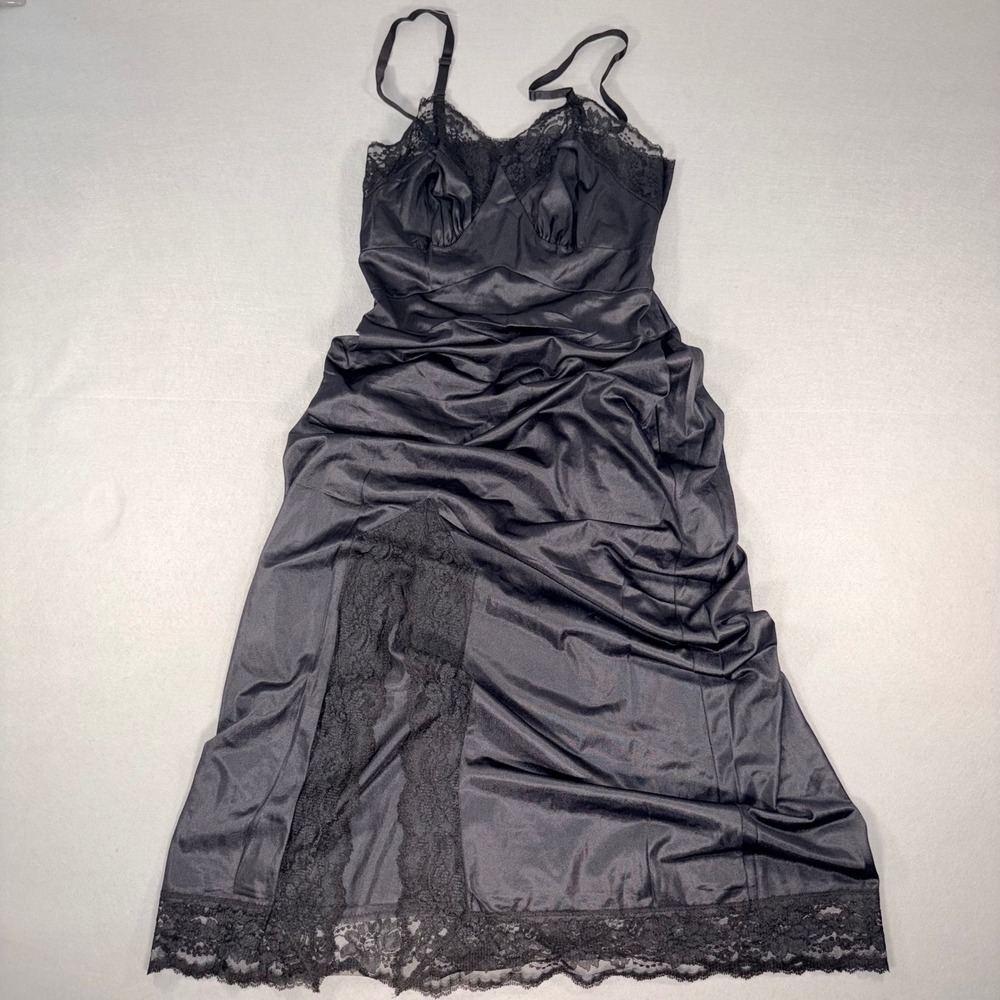 Vintage Opalaire Black Lace Full Slip Dress Made USA 34